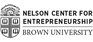 Logo of the Nelson Center for Entrepreneurship at Brown University, featuring a shield with four books and a sun above clouds, alongside the center and university name in bold text.