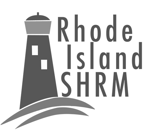 Logo for Rhode Island SHRM featuring a stylized lighthouse with two windows, set above three curved lines resembling waves, with the text Rhode Island SHRM to the right of the lighthouse.