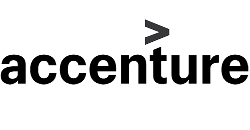 The image shows the Accenture logo, with the company name in lowercase black letters and a forward arrow (>) above the letter t, set against a light gray background—an inspiring symbol for workplace wellbeing speaker and women's leadership development events.