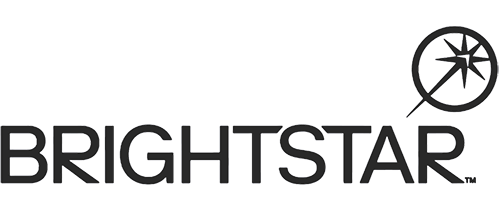 The word BRIGHTSTAR in bold, black capital letters, with a circular icon containing a stylized star above the letters AR at the end—an inspiring design fit for a keynote speaker or corporate wellness speaker brand.
