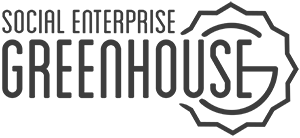 Logo for Social Enterprise Greenhouse featuring the words “SOCIAL ENTERPRISE GREENHOUSE” with a circular, geometric design forming a stylized letter G on the right side, ideal for women's leadership development or as a keynote speaker visual.