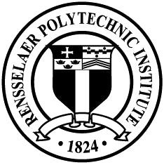 Black and white seal of Rensselaer Polytechnic Institute featuring a shield with symbols and a banner below displaying the year 1824. The school’s name encircles the shield.