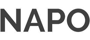 The image displays the word NAPO in bold, black, uppercase letters on a light gray background.