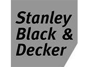 Black text reading Stanley Black & Decker is displayed on a gray, angular background.