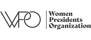 Logo for the Women Presidents Organization featuring the stylized letters WPO on the left and the words Women Presidents Organization stacked on the right in bold, black text.