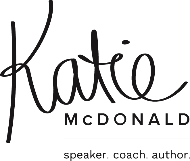 Logo with large, cursive text Katie and smaller, uppercase McDonald underneath. Below, in lowercase letters, it says speaker. coach. author. with a horizontal line separating the names and titles.