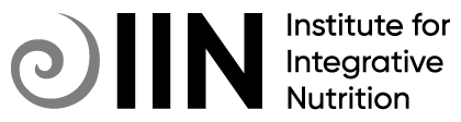 Logo of the Institute for Integrative Nutrition featuring a gray spiral design to the left of the bold letters IIN and the words Institute for Integrative Nutrition on the right.