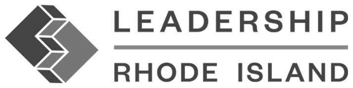 Logo for Leadership Rhode Island featuring a geometric arrow-like design to the left and the words “Leadership Rhode Island” in uppercase letters, separated by a horizontal line.
